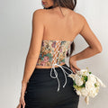 Floral Print Tube Vest Top With Back-tied Design Dropshipman
