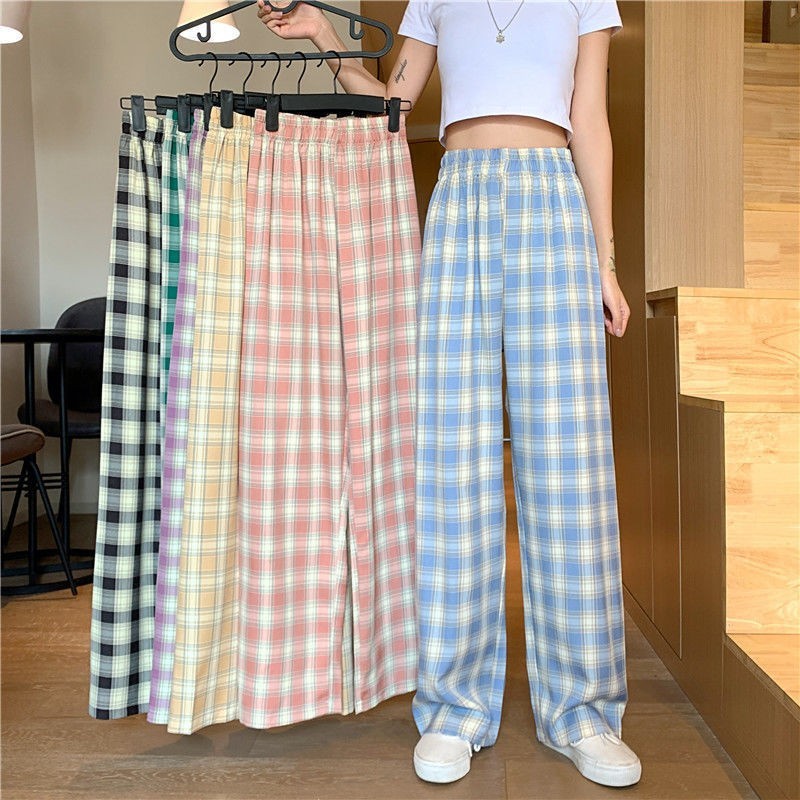 Plaid Wide Leg Pants Women Casual Pants Dropshipman