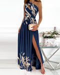 Rose Print Split Summer Dress Dropshipman