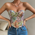 Floral Print Tube Vest Top With Back-tied Design Dropshipman