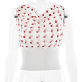 Polka Dots Print Oblique Shoulder Tops Dropshipman